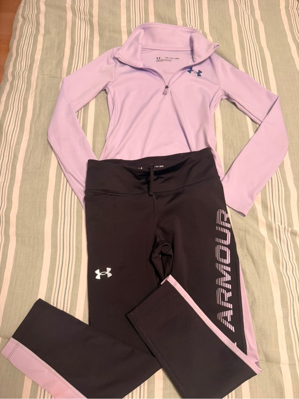 Under Armour Lilac Quarter-Zip Top with Black Logo Leggings